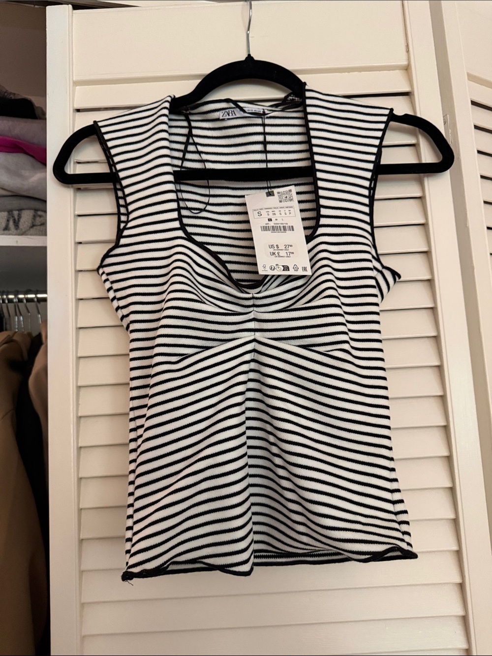 Zara Black and White Striped Square-Neck Tank